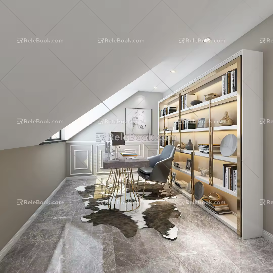 Light Luxury Study Study Desk 3d model