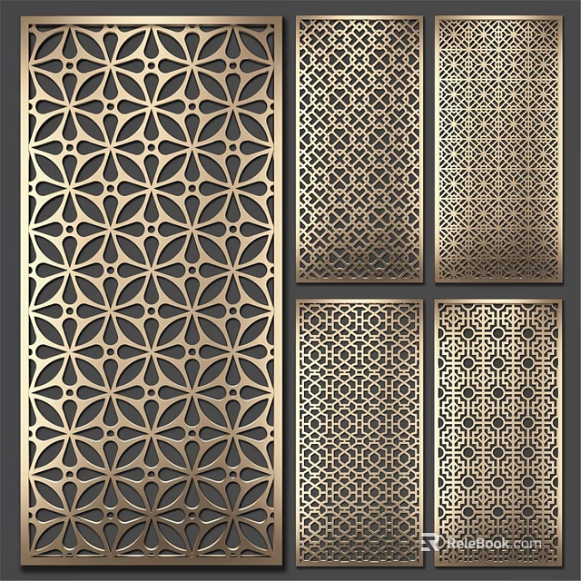 Modern Elegant Wall Decor With Brass Intricate Laser Cut Geometric Floral Patterns 3d model 