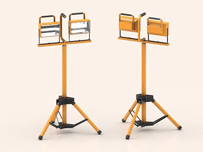 Two Yellow Floor Lamps With Tripod Base And Adjustable Lighting Heads 3d model