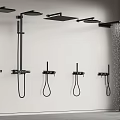 Modern Black Wall Mounted Shower Systems With Multiple Rainfall And Handheld Heads 3d model