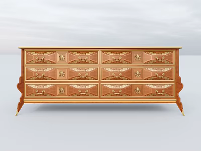 Elegant Wooden Entryway Side Cabinet With Carved Details And Gold Accents 3d model