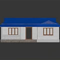 Residential House With Blue Roof White Walls Porch White Railing And Brown Framed Windows