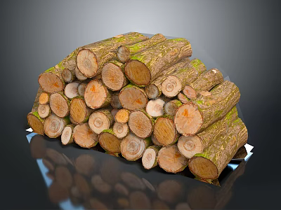Natural Stacked Wood Logs with Smooth Cross Sections and Textured Bark 3d model