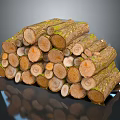 Natural Stacked Wood Logs with Smooth Cross Sections and Textured Bark