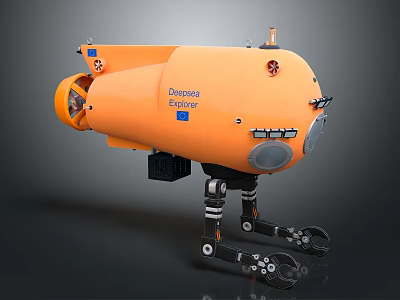 Military Warship Equipped With Orange Deepsea Challenger Submersible And Robotic Legs 3d model
