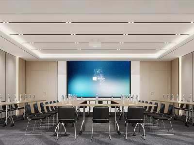 Modern Conference Room Interior Design With Long Table Chairs And Large Screen 3d model