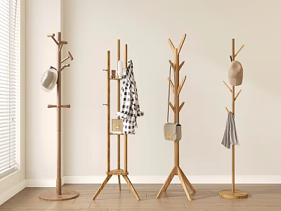 Wooden Coat Racks with Various Designs for Hanging Coats Bags and Hats in Home Entryway 3d model