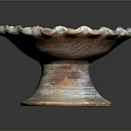 Artistic Ceramic Decorative Bowl Featuring Ruffled Edge And Pedestal Base With Mixed Color Tones