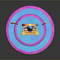 Colorful Display Stand With Arch Blue Cartoon Figure And BHA Flags On Pink Blue Base