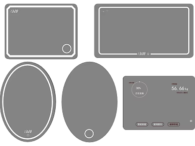 Modern Various Shaped Mirrors With Sleek Borders Control Panels And Digital Displays 3d model