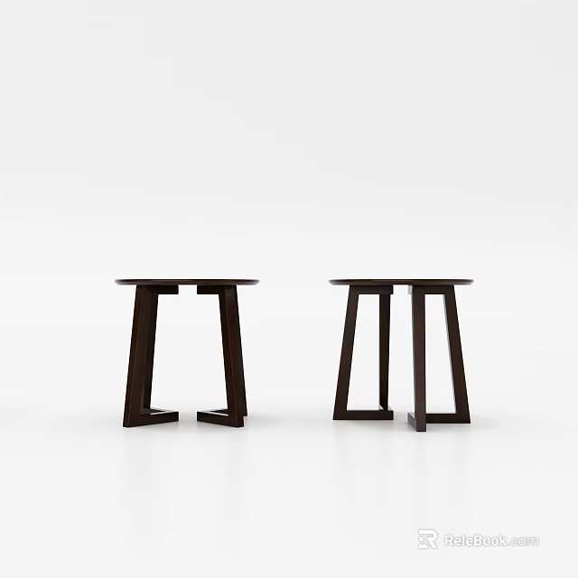 Two Modern Dark Wooden Side Tables With Unique Angular Legs And Minimalist Design 3d model