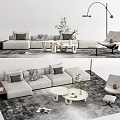 Modern Light Gray Sofa Set With Nested Round Coffee Tables Accent Pillows And Area Rug 3d model