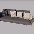 Gray Two Seater Sofa With Multiple Patterned Cushions And Wooden Legs 3d model
