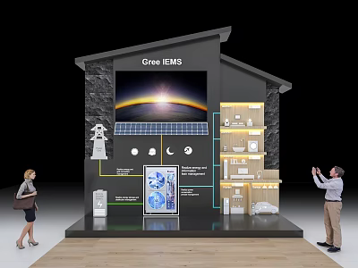 Gree EMS Exhibition Wall Display With Solar Panels Wind Turbine And Energy Management System 3d model