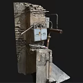 Old Electrical Meter Box Mounted On Weathered Stone Wall With Bricks And Pipes 3d model