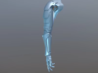 Man With Blue Mechanical Robotic Arm Showcasing Joints And Advanced Design 3d model