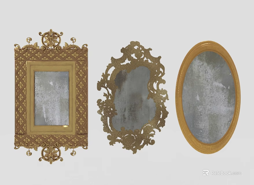 Vintage Decorative Mirrors With Ornate Carved And Wooden Frames In Different Styles 3d model 
