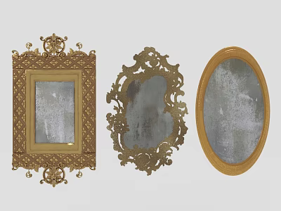 Vintage Decorative Mirrors With Ornate Carved And Wooden Frames In Different Styles 3d model