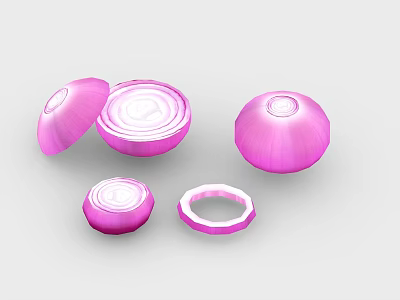 Fresh Pink Onion Vegetables Displaying Whole Cut And Sliced Sections 3d model