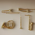 Collection of Brass Musical Instruments Including Trumpet Trombone French Horn Clarinet and Saxophone