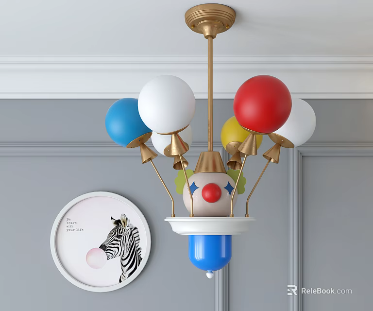 Special-shaped Chandelier With Colorful Balloon Shaped Elements And Clown Pattern On Gray Wall Setting 3d model 
