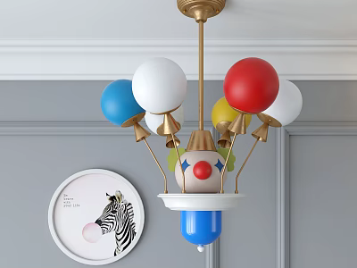 Special-shaped Chandelier With Colorful Balloon Shaped Elements And Clown Pattern On Gray Wall Setting 3d model