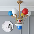 Special-shaped Chandelier With Colorful Balloon Shaped Elements And Clown Pattern On Gray Wall Setting
