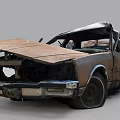 Old Rusted Damaged Car With Open Hood And Dented Exterior 3d model