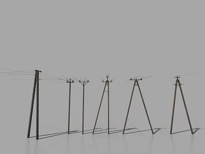 Public Utility Electric Poles With Different Design Structures Arranged In Row 3d model