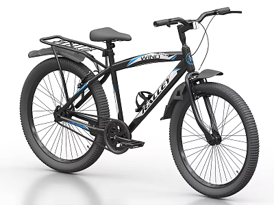 Black Wolf Pro Mountain Bicycle With Blue Accents Rear Rack Black Seat Wide Tires 3d model
