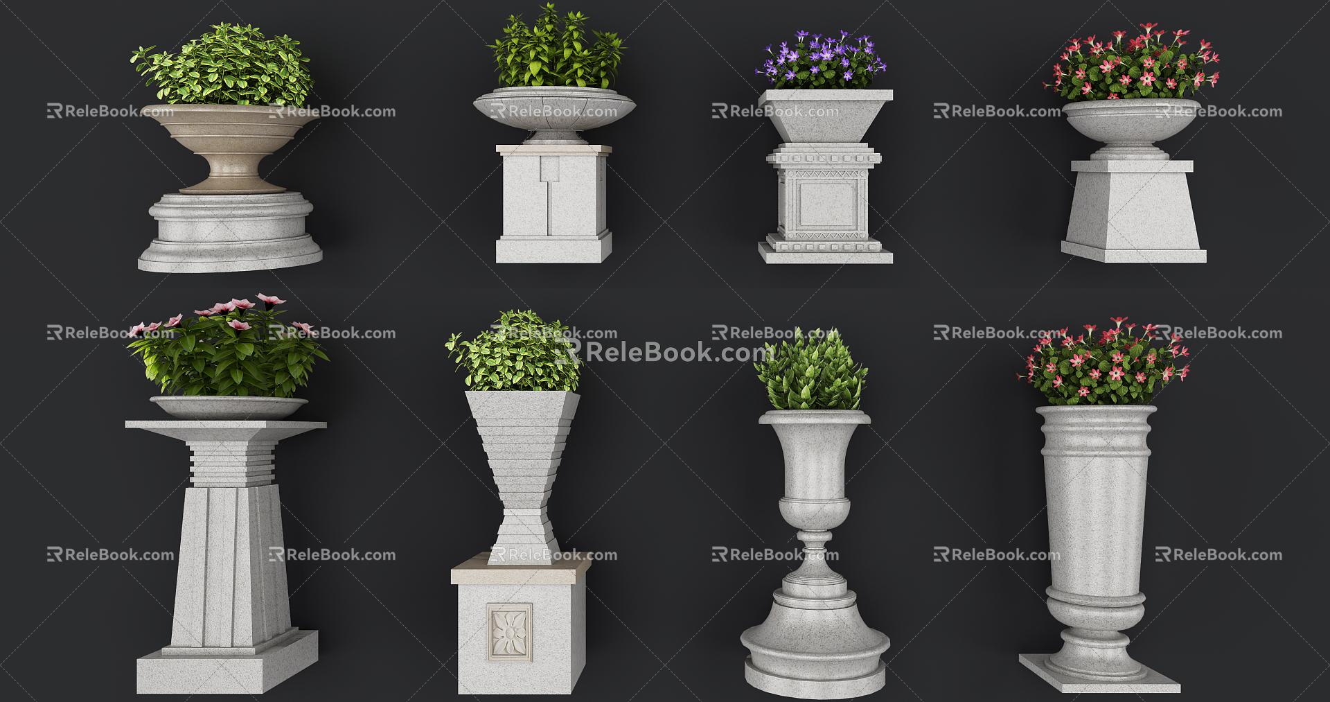 European Style Flower Bowl Flower Bowl Flower Pot Potted Plant Combination 3d model