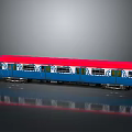 Showcasing Blue Body Red Roof Model Train with White Windows and Decorative Patterns 3d model