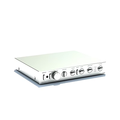 Sleek White HiFi Audio Amplifier for Headphone with Control Knobs and Ports 3d model