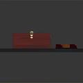 Elegant Decorative Ornament Set With Red Wooden Box Golden Decoration And Colorful Squares On Blue Tabletop
