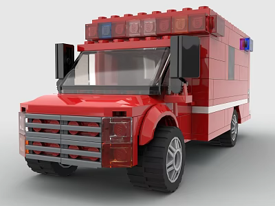 Red Building Blocks Ambulance Toy With Emergency Lights And Detailed Design 3d model