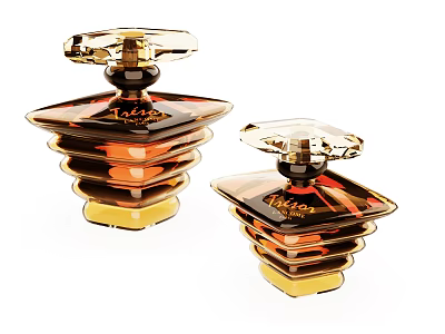 Elegant Cosmetic Perfume Bottles With Amber Layered Glass Body And Transparent Geometric Caps 3d model