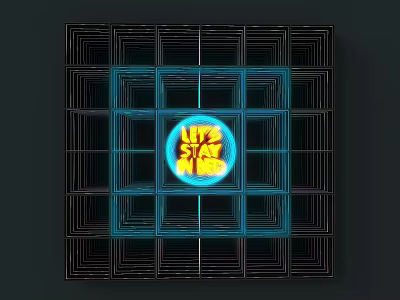 Decorative Square Mirror With Blue Geometric Frame And Illuminated Yellow Center 3d model