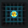 Decorative Square Mirror With Blue Geometric Frame And Illuminated Yellow Center