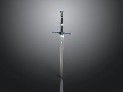 Classic Medieval Sword With Shiny Metal Blade Decorative Black Hilt And Crossguard 3d model