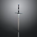 Classic Medieval Sword With Shiny Metal Blade Decorative Black Hilt And Crossguard