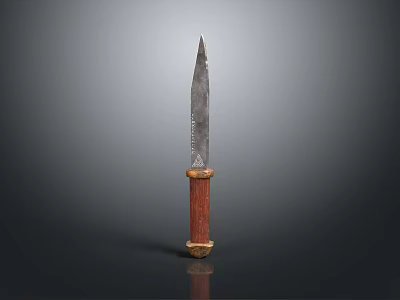Traditional Weapon Knife With Metal Serrated Blade Red Wooden Handle And Metal Base Decoration 3d model