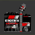 Fitness Exhibition Booth Design With BROTEIN Sign Barbell And Red Cabinets