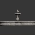 Clover Shaped Stone Fountain With Tiered Center Feature And Ornate Edges