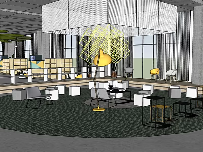 Modern Lounge Area Interior Design With Sofas Coffee Tables And Floor Lamps 3d model