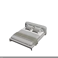 Modern Minimalist Double Bed With Wooden Legs Light Fabric Pillows Sheets And Throw Blanket