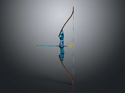 Traditional Wooden Bow With Blue Decorative Design And String For Archery Practice 3d model