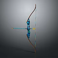 Traditional Wooden Bow With Blue Decorative Design And String For Archery Practice