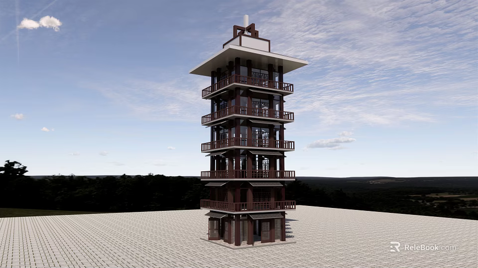 Multi Storey Road Traffic Monitoring Tower With Stairway And Observation Deck 3d model 
