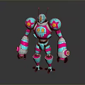 Colorful Robot Character with Pink and Blue Star Patterns Mechanical Armor Design 3d model