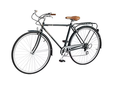 Classic Bicycle Design With Brown Leather Seat Black Frame And Rear Rack 3d model